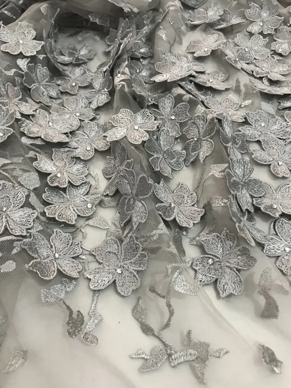 Серый французский сетчатый кружевной материал с камнями африканского высокого качества тюль гипюр 5 ярдов/лот.