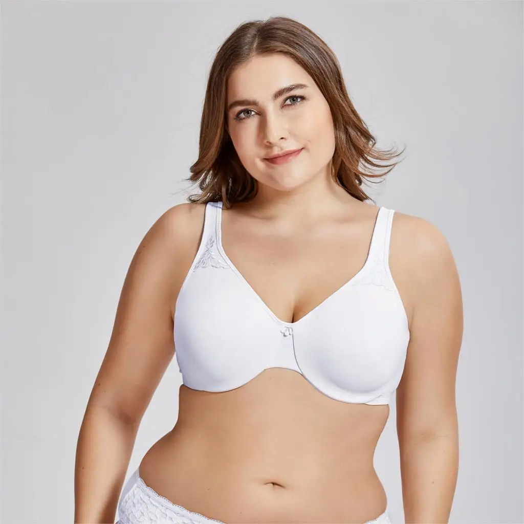White05 Delimira Женская бесшовная полная фигура на косточках Гладкий минимайзер бюстгальтер размера плюс - Цвет: White05