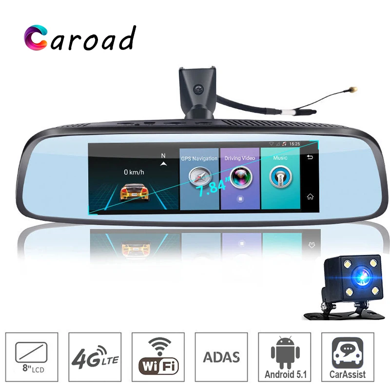 Зеркало для автомобиля 4G Android 5 1 Автомобильный dvr gps-навигатор Dash камера 7 84 "Full HD