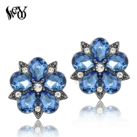 veyo annular crystal rhinestone stud earrings new design flower shape piercing earrings trendy women jewelry gift