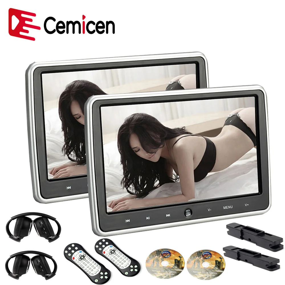 Cemicen 2 шт. 10,1 дюймов Автомобильный подголовник монитор HD цифровой ЖК-экран DVD Аудио Видео плеер с USB/SD/HDMI/IR/FM передатчик/игра