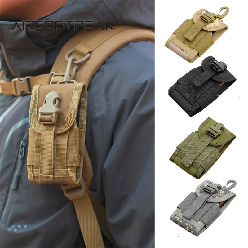 

AIRSOFTPEAK 4.5 inch Nylon Phone Pouch Durable Hook Cover Case Tactical Bag Attachable Molle Belt Cellphone Pouches Universal