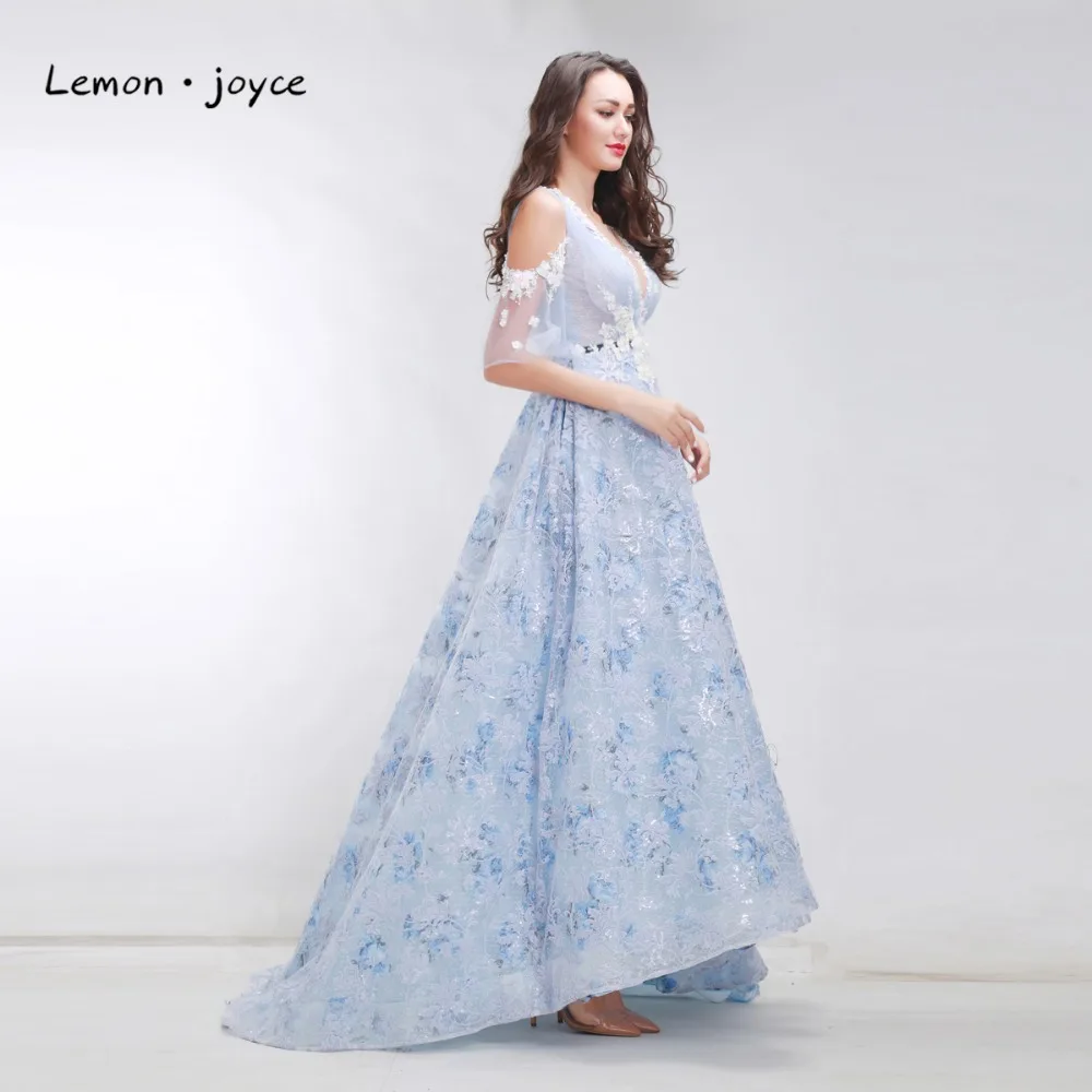 Lemon joyce Вечерние платья Длинные сексуальные с глубоким v-образным вырезом прозрачные кружевные вечерние платья в пол для женщин плюс размер vestidos