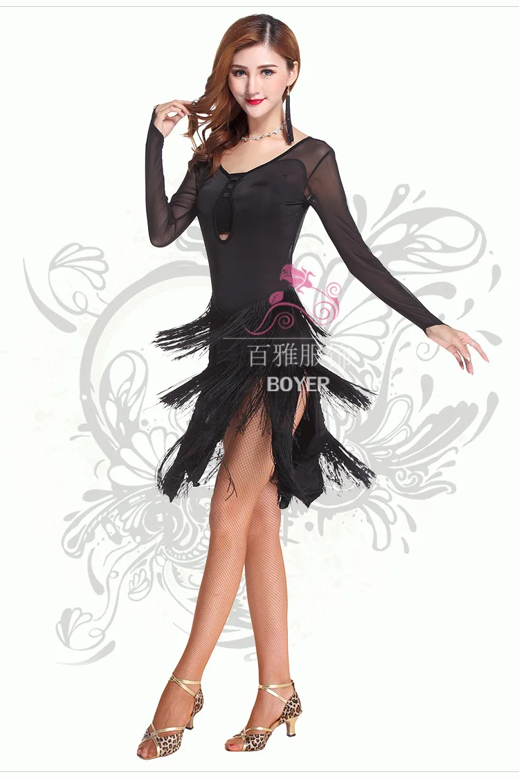 Костюмы для латинских танцев сценический Теннисный костюм с кисточками одежда