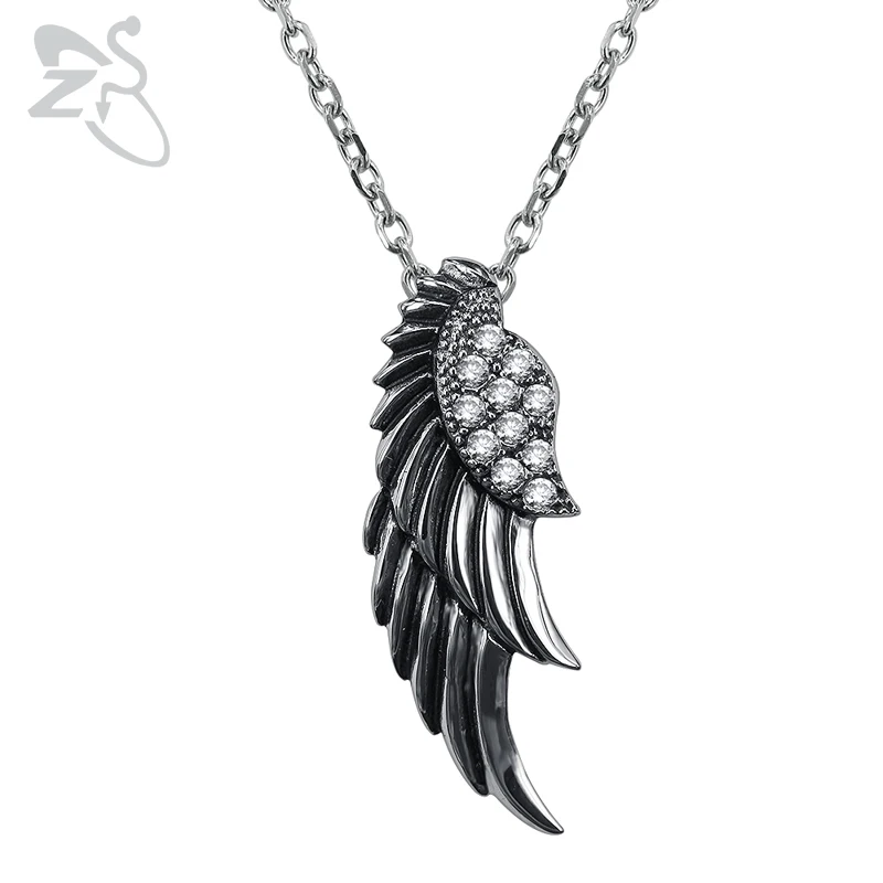 

ZS 316L Stainless Steel Wing Pendant Necklace Vintage Hip Hop Jewelry Men's Punk Style Necklace Biker Accessories Gifts 2018