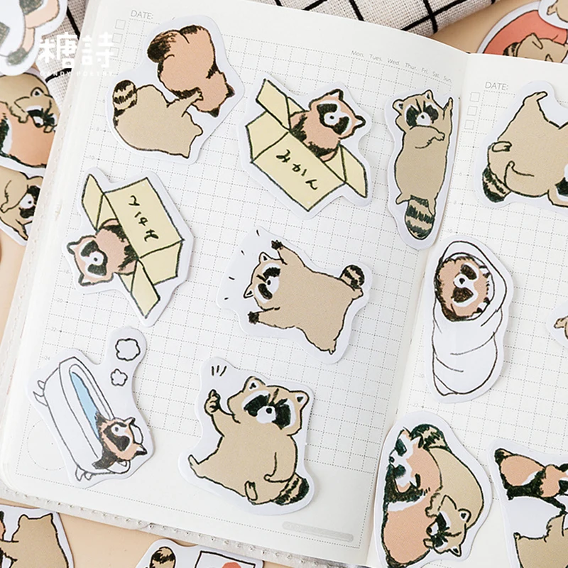 45 шт./кор. Kawaii С нарисованной мордочкой енота Стикеры Скрапбукинг с возможностью креативного самостоятельного выбора между пуля журнал, декоративные клеящаяся этикетка канцелярские принадлежности