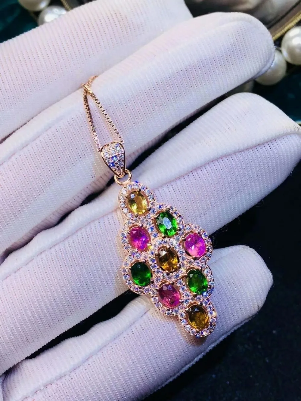 

shilovem 925 sterling silver Natural tourmaline pendants fine Jewelry new women trendy wedding wholesale jcz0304088agx