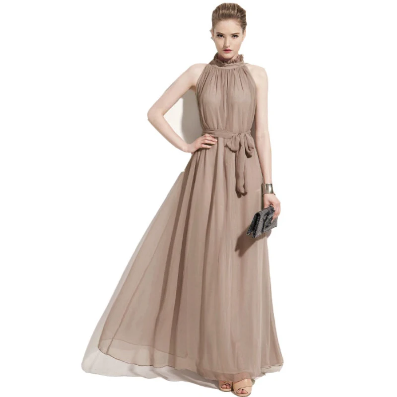 

Hot Sale 2020 Women Dress Elegant Bohemian Beach Neck Sexy Maxi Dress Chiffon Halter Long Dress DR410