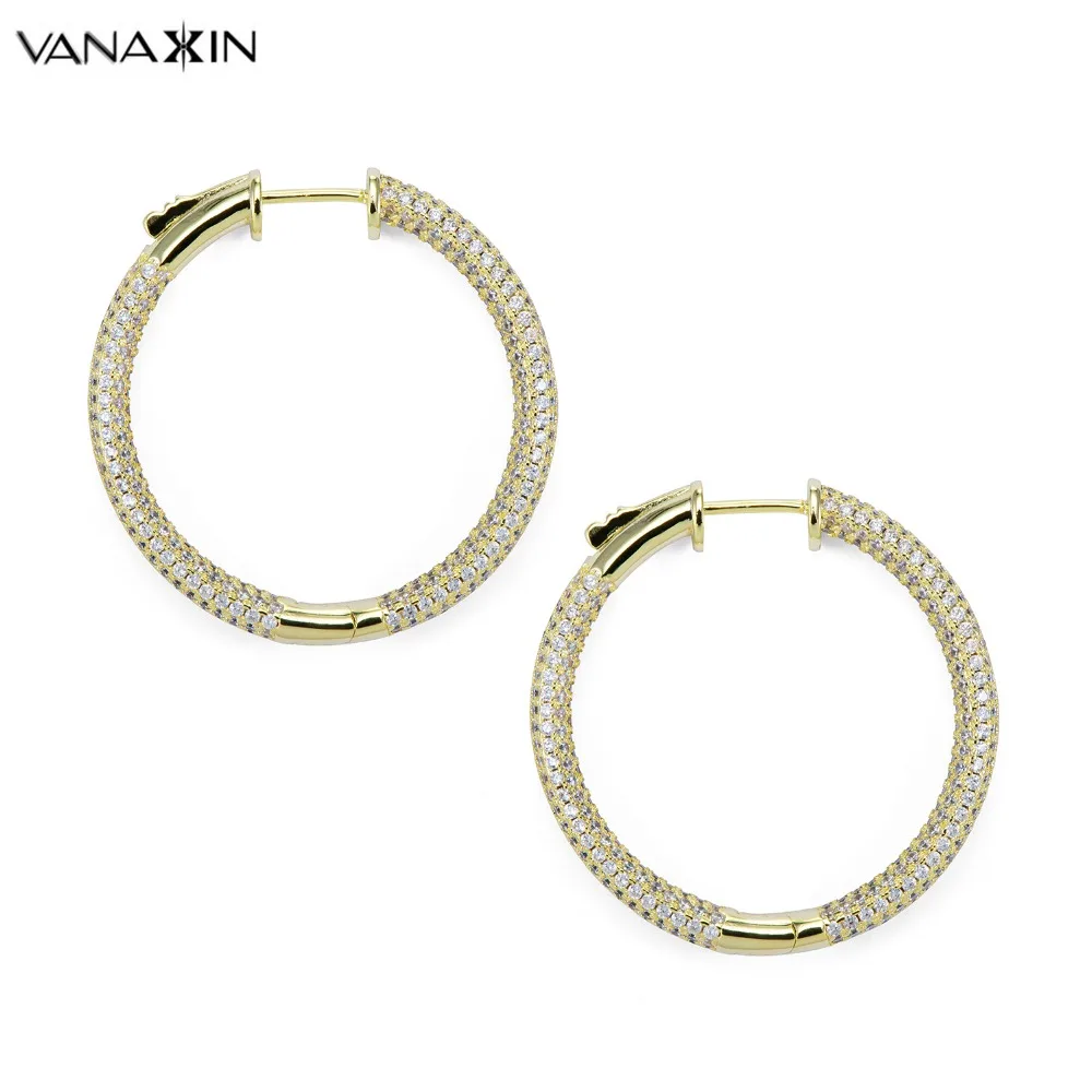 VANAXIN Large Zirconia  Gold Hoop Earrings Women Large Jeweler For Hoops Earrings  AAA Cubic  Crystal  Fashion Jewelry Female