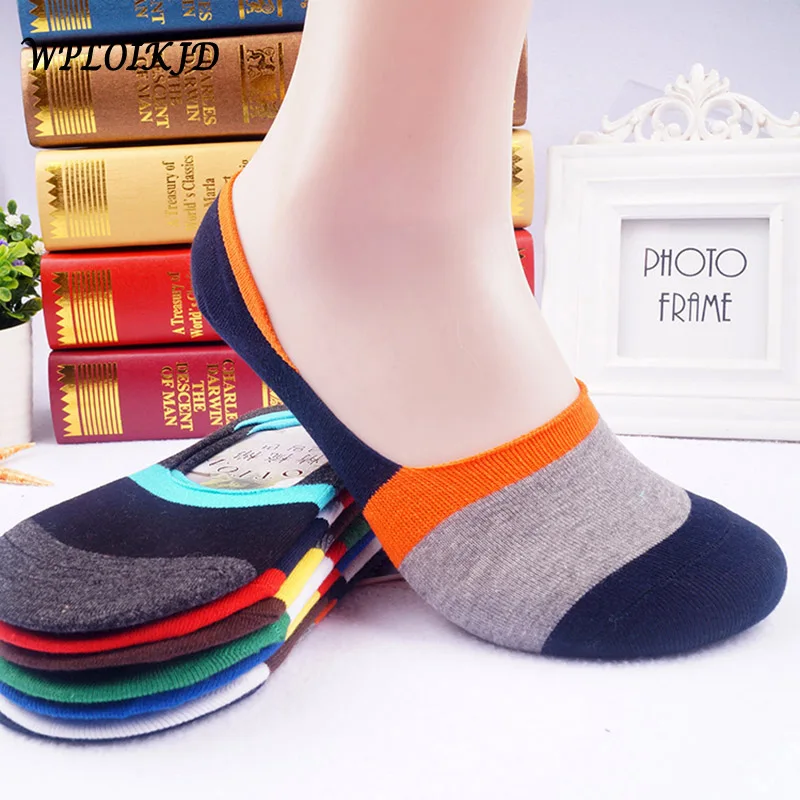 

[WPLOIKJD]Spring And Summer New Fashion Men's Cotton Socks Men's Socks Color Stripe Silicone Invisible Antiskid Socks