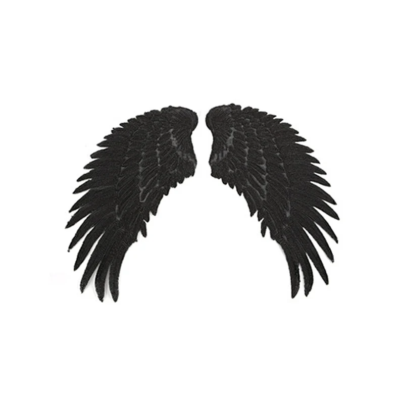 Black L Clothes Patch Iron On DIY Popular Slivery 3 Sizes Wings Patches 3D Feather Golden Sequined Patch Sew On Applique 1Pair - Цвет: Black L