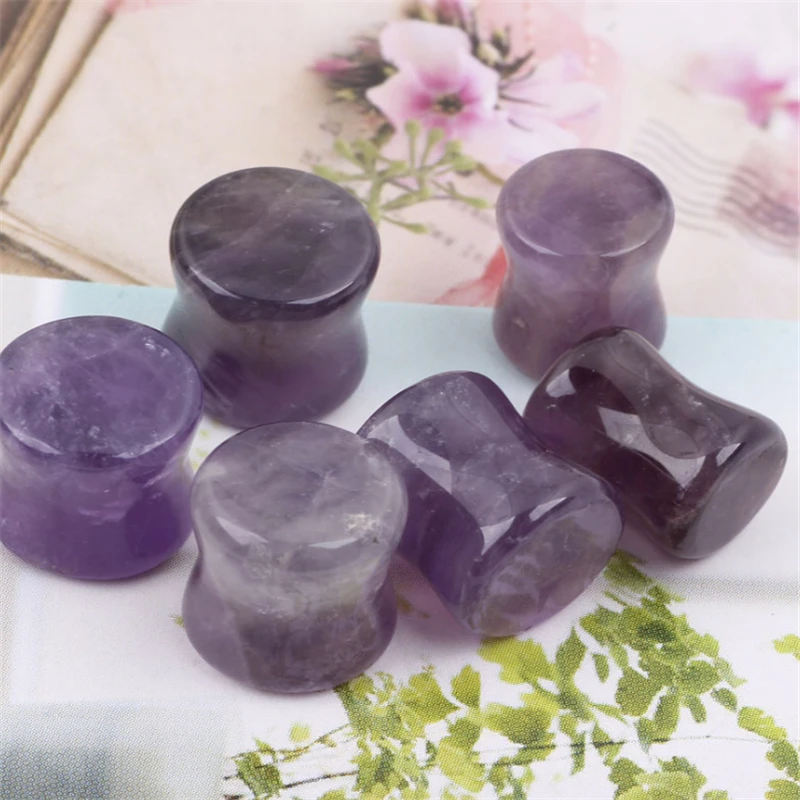 New Purple Natural Stone Flesh Tunnel Gauge Ear Plugs Stretcher Expander Earrings Body Piercing Screw Fashion Punk Jewelry | Украшения и