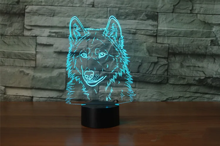 3D лампа ночник семь цветов Животные Многоцветный RGB лампа Рождественский Декор Детские Подарочные игрушки сенсорный пульт дистанционного управления настольная лампа - Испускаемый цвет: wolf