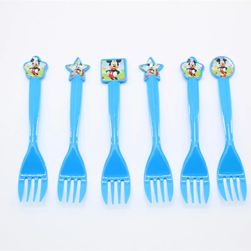Spoon 6pcs Одноразовые вечерние столовые приборы с изображением Микки Мауса, животных, синего цвета, Детская салфетка для душа, поднос, Подарочный пакет, пригласительная карта - Цвет: Spoon 6pcs