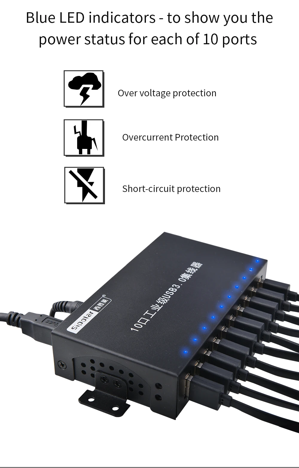 Sipolar 10 портов Мульти USB 3,0 концентратор высокая скорость передачи данных быстрое зарядное устройство разветвитель внешний 12V5A адаптер питания для телефона планшета
