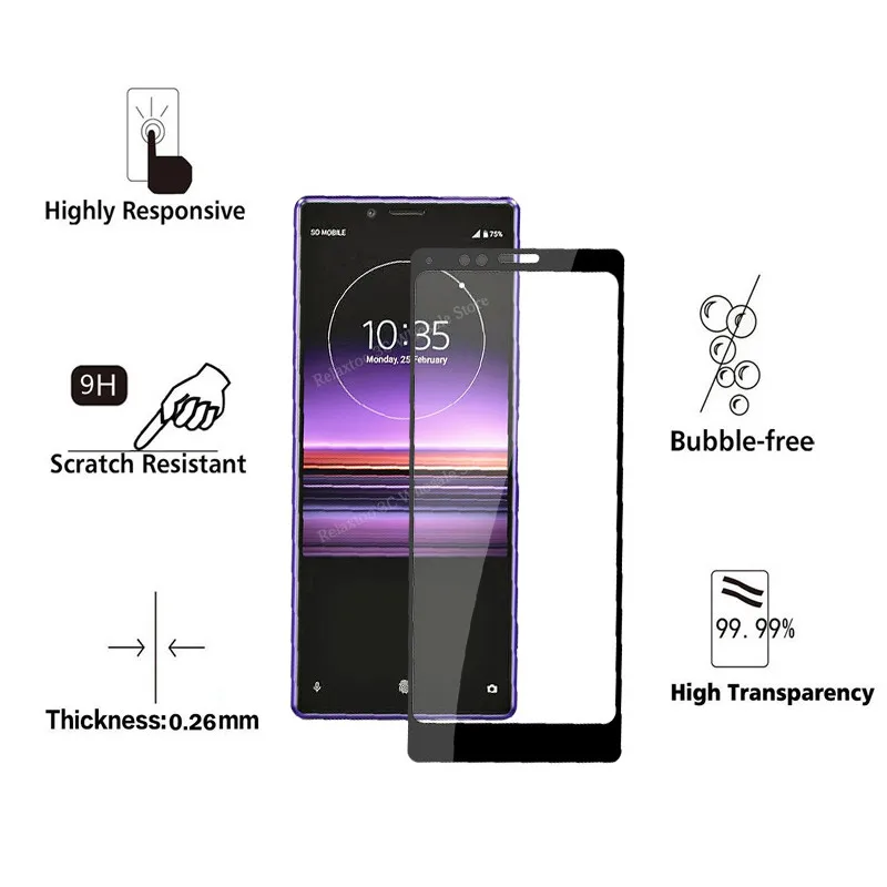 Закаленное стекло с полным покрытием для Sony Xperia 1 j8110 j8170 j9110 Защита экрана Xperia1