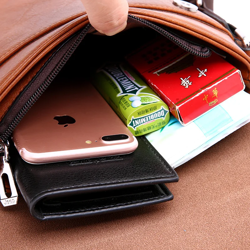 Мужская кожаная сумка для iPad jeep buluo оранжевая на плечевом ремне портфель из