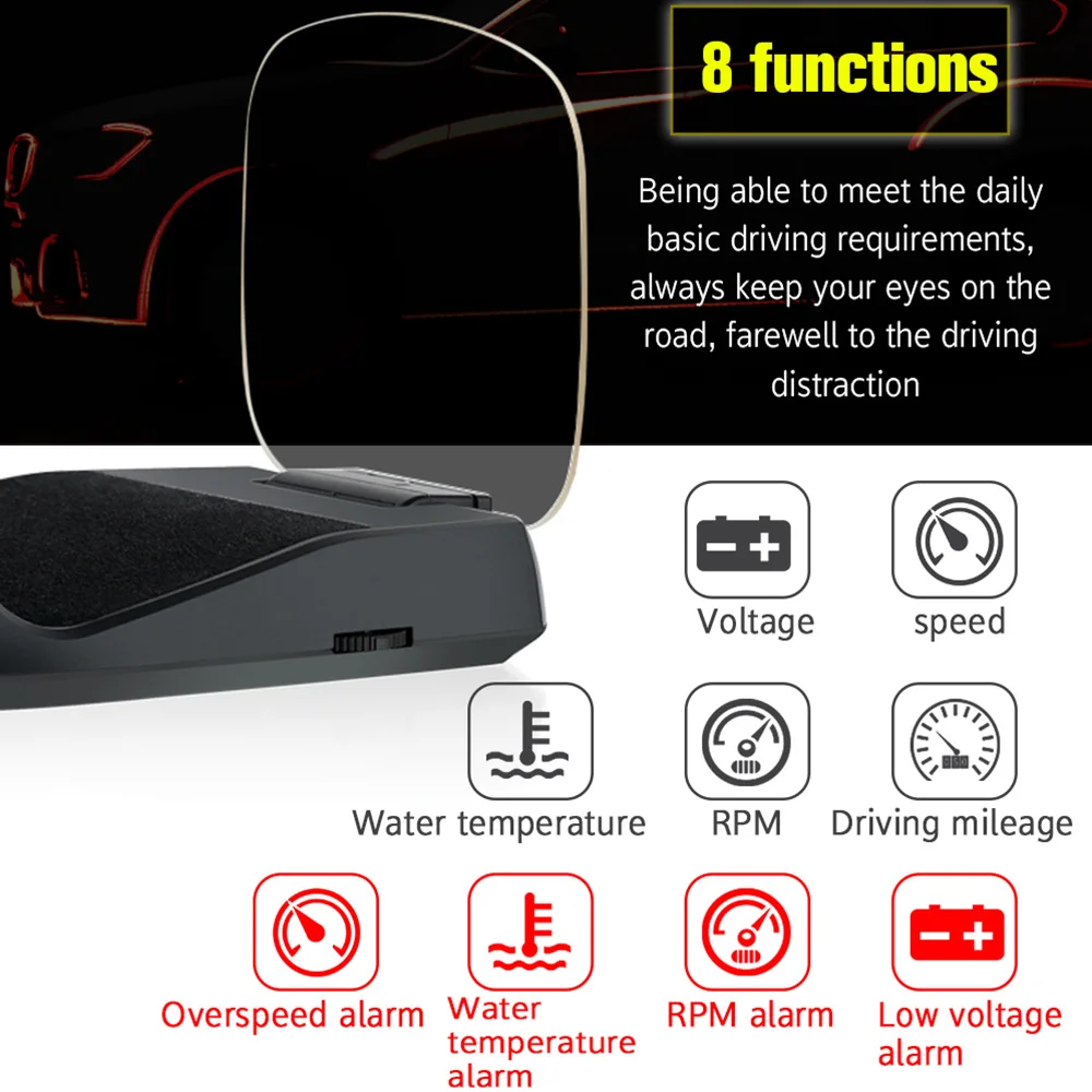 GPS счетчик скорости OBD2 HUD Дисплей лобового стекла проект расход топлива MPH км/ч