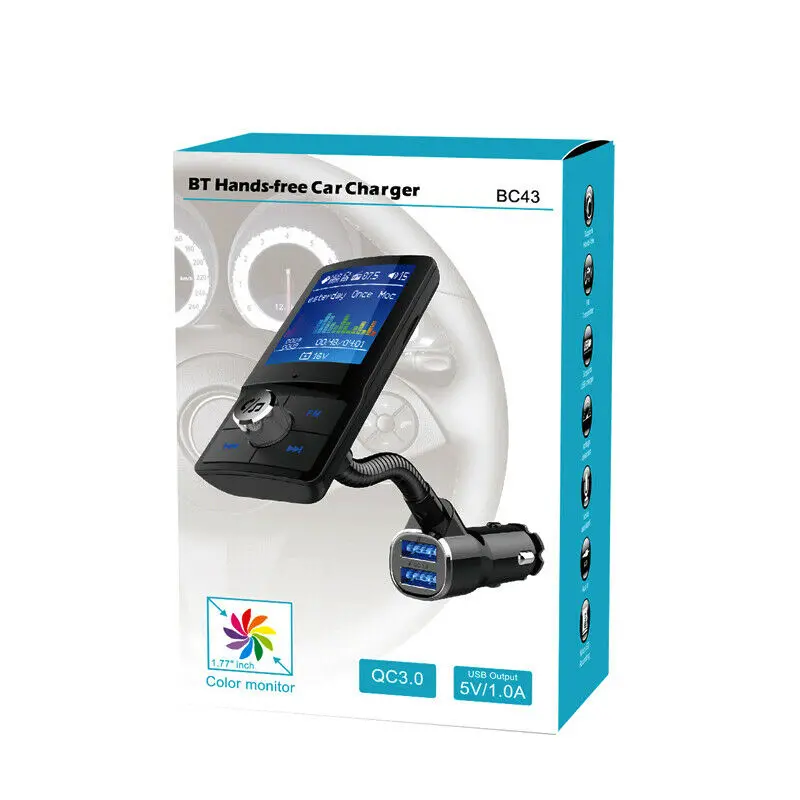 BC43 громкой связи Car Kit Многоязычная MP3 плеер QC3.0 Зарядное устройство Беспроводной