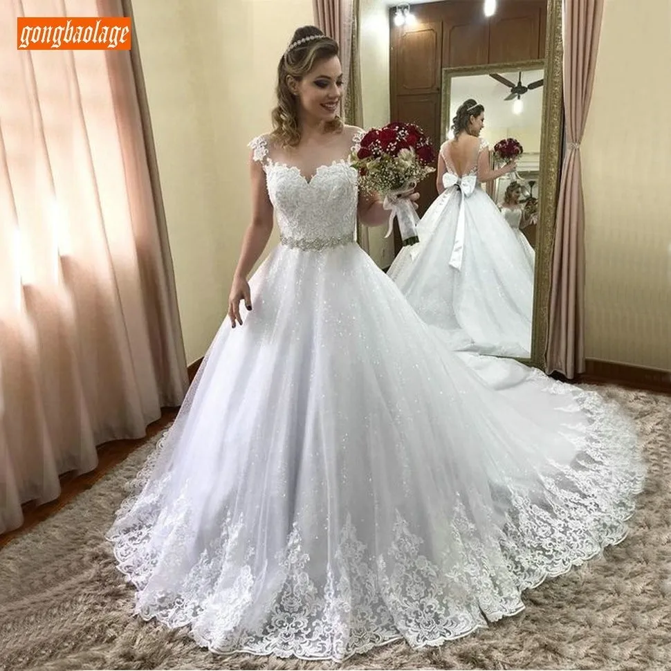 

Роскошные блестящие белые свадебные платья, бальное платье с сердечком, свадебные платья из тюля с аппликацией, платья принцессы для невест...
