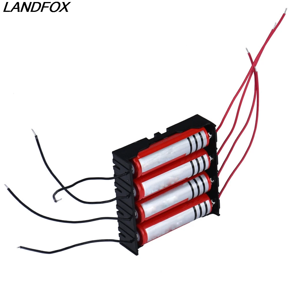 LANDFOX DIY держатель коробки для 4x18650 Черный с проводами пластиковый мобильный