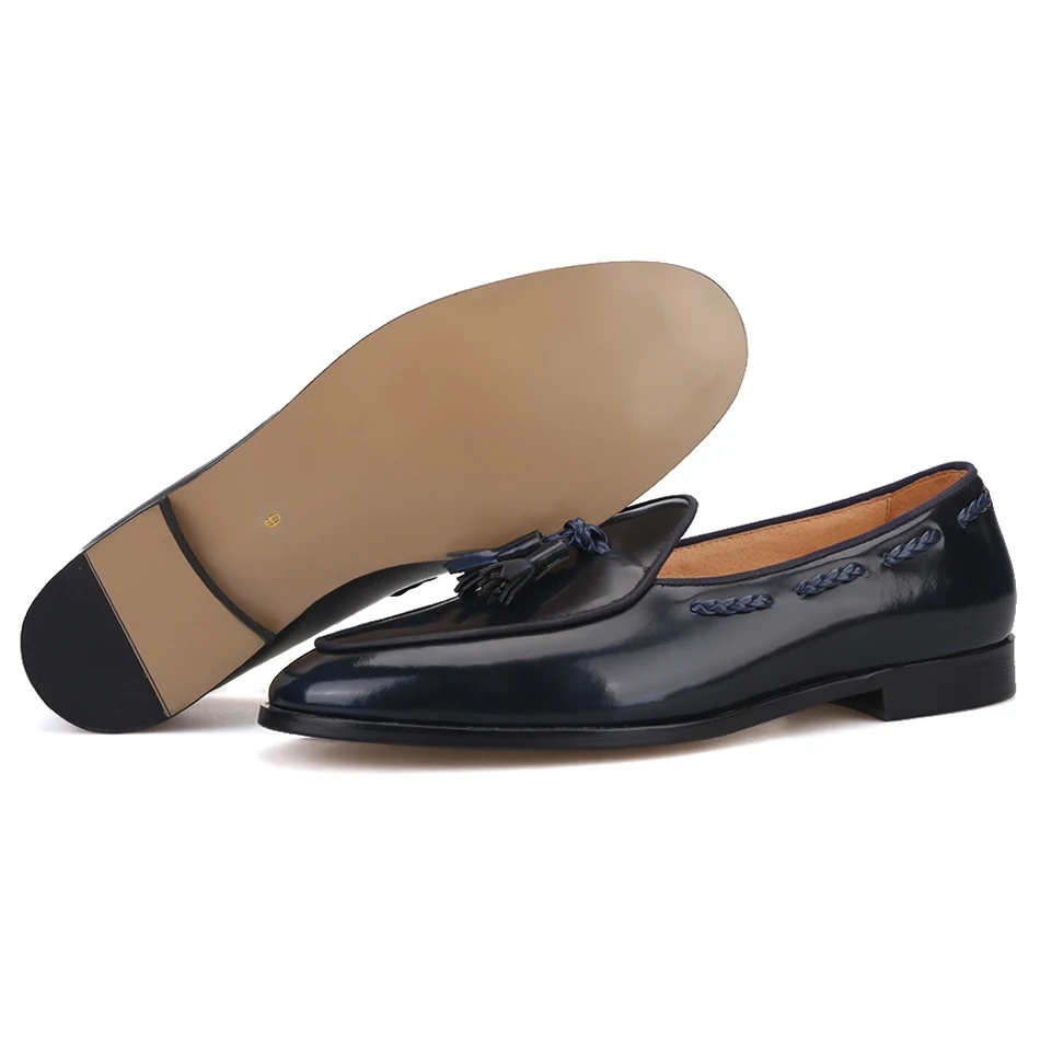 Piergitar 2021 Two Colors Handcrafted Men's Loafer ITALY Designs Calfskin Belgian Loafers With Matching Tassels Plus Size | Обувь