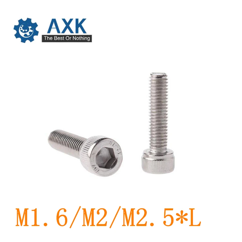 100 шт. M1.6/M2/M2.5 DIN912 A2 70 304 Винты с шестигранной головкой из нержавеющей стали