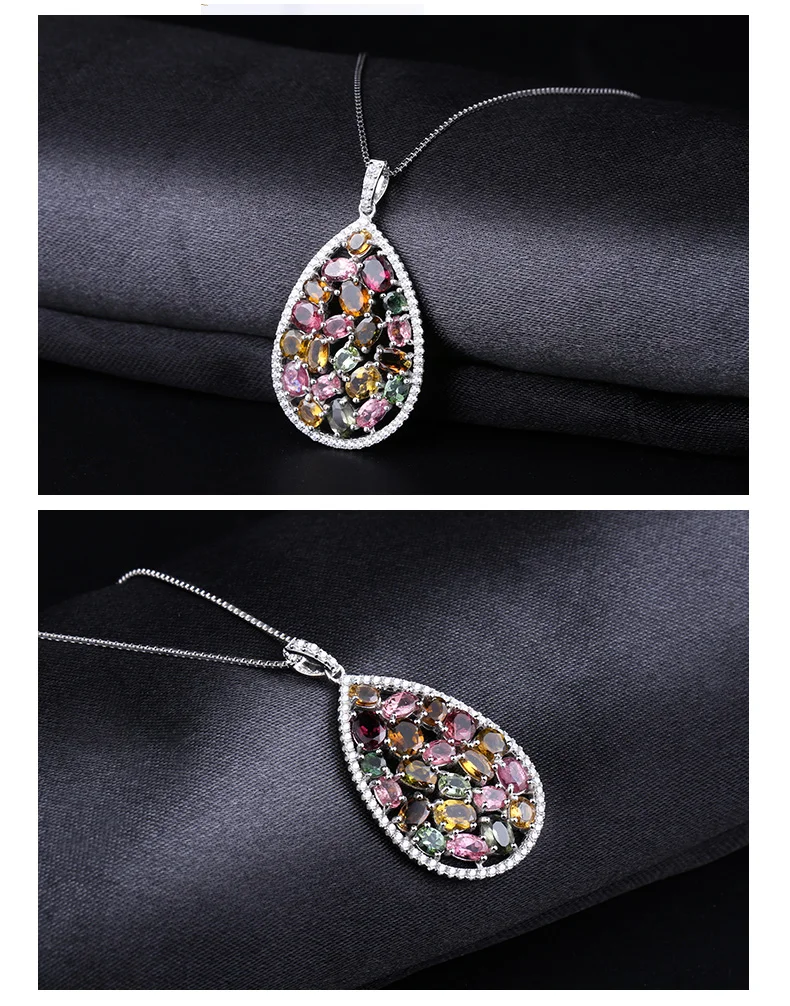Жемчужные балетные 925 пробы серебро 5.57Ct красочные натуральный турмалин драгоценный камень ожерелья и подвески ювелирные украшения для женщин