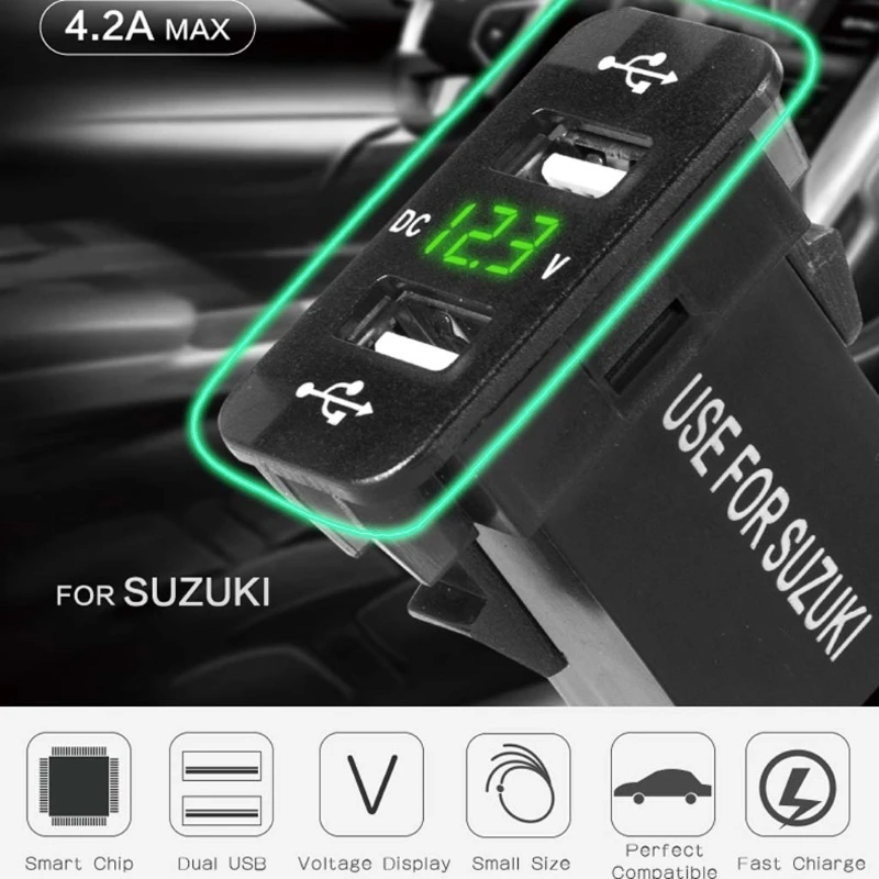 Автомобильное зарядное устройство с двумя USB портами 40x20 мм 12 В светодиодный