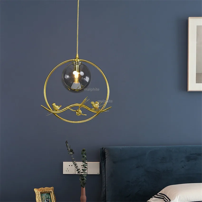 Скандинавский LED стеклянный шар подвесной светильник для ресторана декор птиц