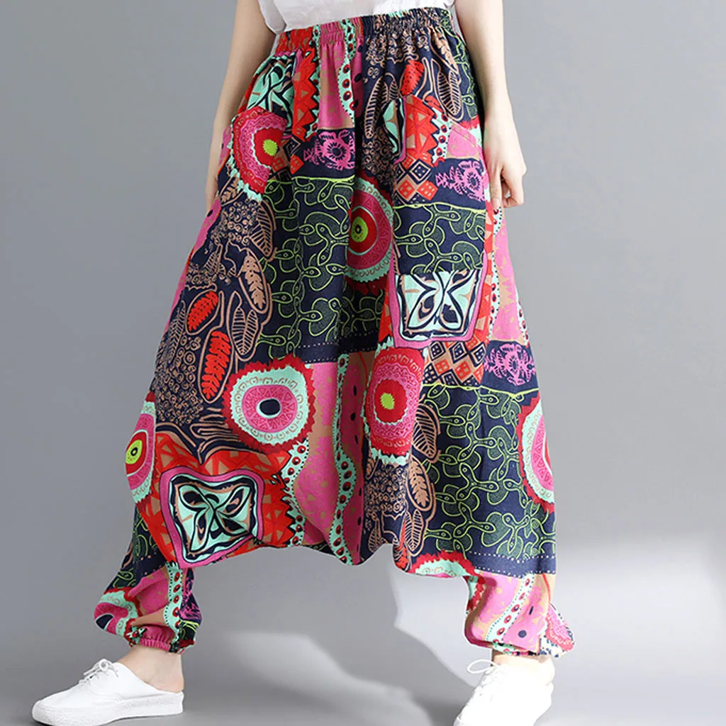 Womail, женские брюки, летняя мода, Boho, хиппи, для девушек, с принтом, свободные штаны, мешковатые брюки, высокая талия, длинные штаны, пляжные,, M531 - Цвет: G