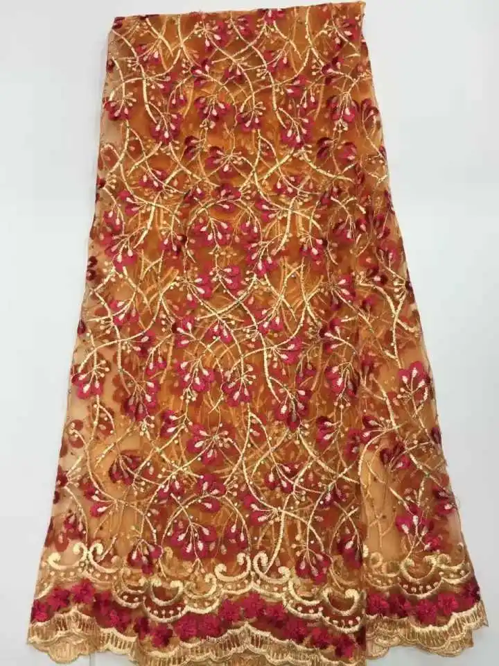 С камнями Французский чистая ткань шнурка Африканский красный тюль сетка