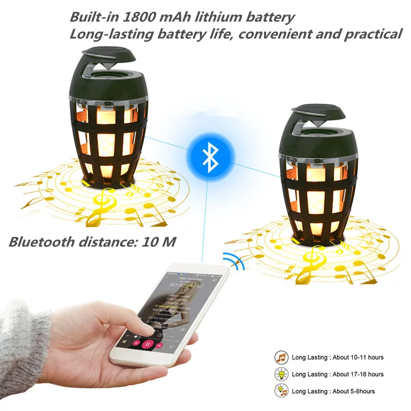 LED Flame Lamp Bluetooth Speaker Touch Soft Light Portable Atmosphere Stereo Sound Waterproof Dancing Party Smart | Освещение
