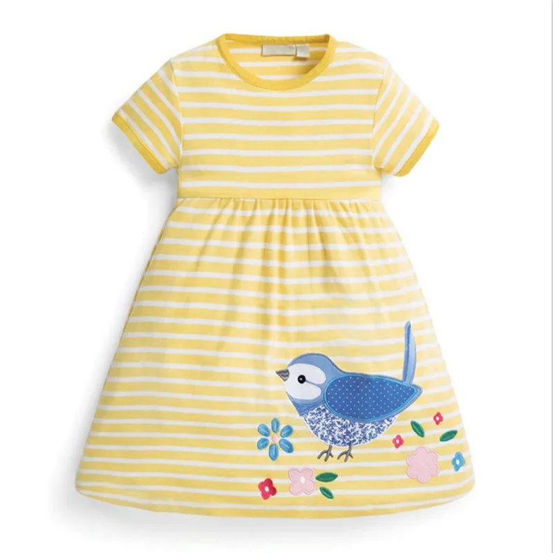 Princess Applique Dresses Baby Girls Clothing Summer Cotton Stripe Bird Girl Party School Children frock tutu dress girl | Детская