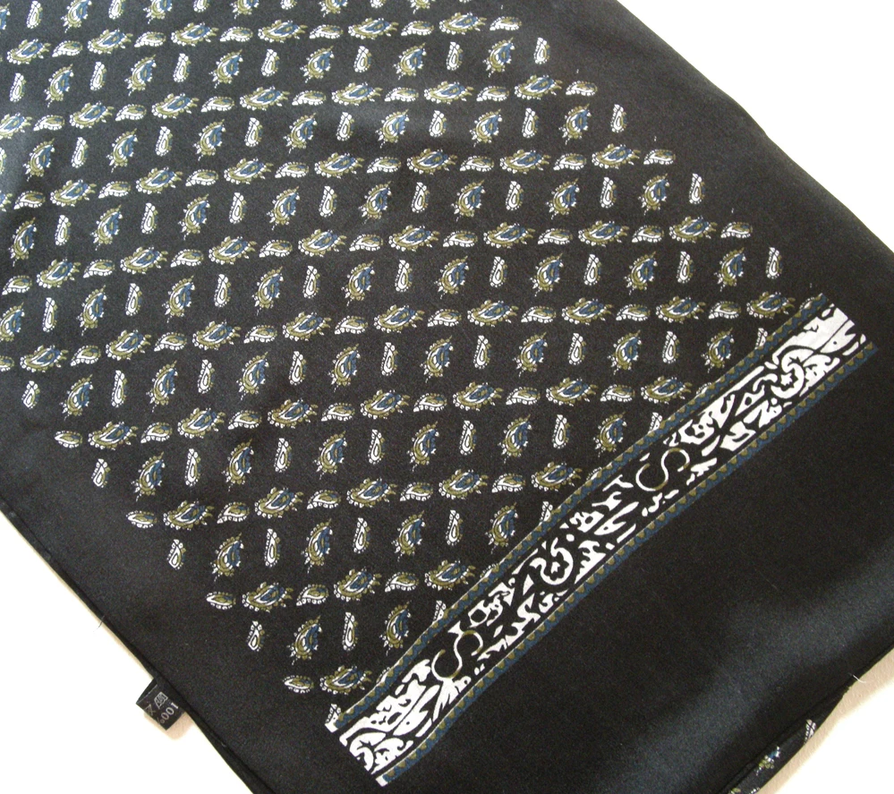 Модный зимний шарф с цветочным принтом кешью Черный из чистого шелка мужской