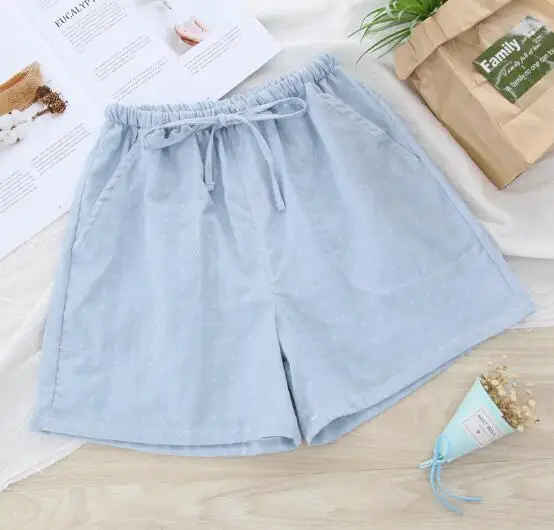 light blue Fdfklak повседневные летние пижамы в горошек, штаны, короткие женские штаны для сна, Хлопковые женские пижамные штаны, одежда для сна, домашние штаны - Цвет: light blue