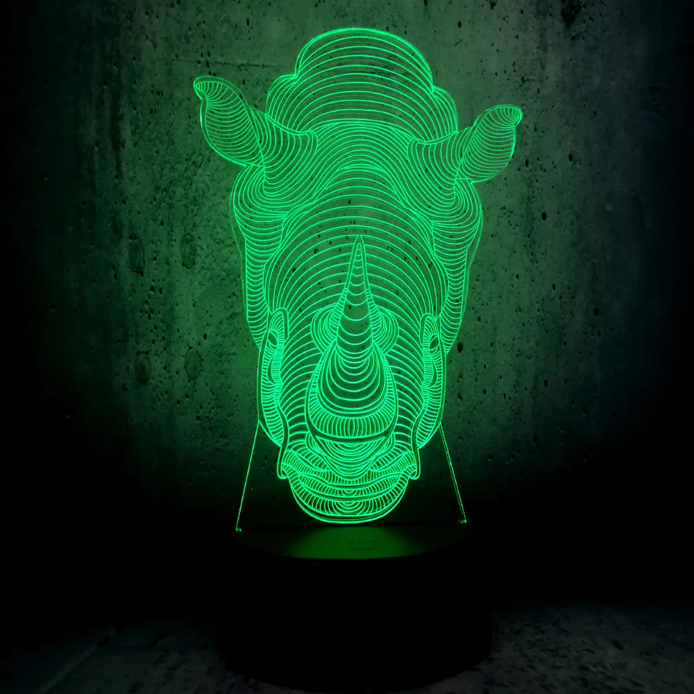 Новые Infantil животные носороги голова 3D лампа детская визуальная Led настроение