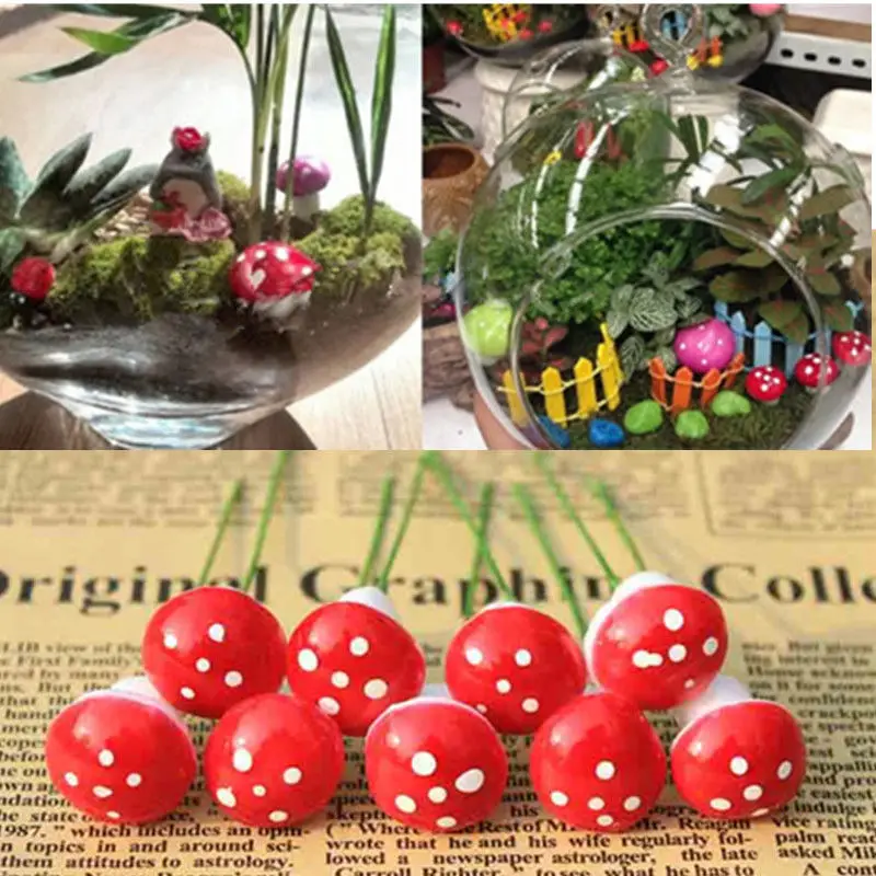 10PCS Mini Mushroom Милый деревенский домик Миниатюрный Сад Мини мост лестницы Ремесленная фигурка растительный горшок садовое украшение миниатюрное сказочные Садовые принадлежности - Цвет: 10PCS Mini Mushroom