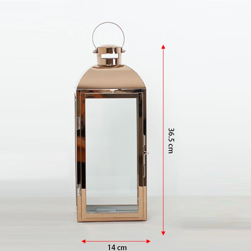 L Rose Gold Nordic Lantern Candle Holder Rose Gold Stainless steel Candlestick Glass wind lamp candle holder Home Party Decoration Gift - Цвет: L Rose Gold