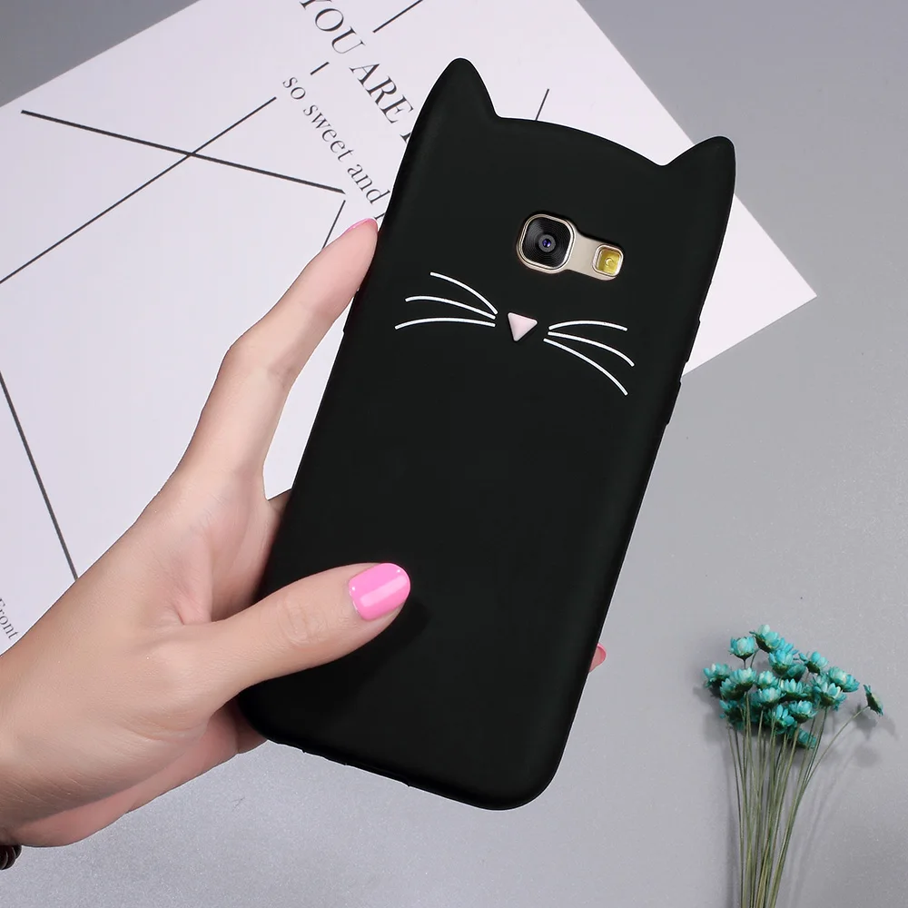 3D силиконовый чехол для samsung S9 S8 плюс Чехол S7 край S6 милый кот усы уха Note 8 5 A3 A5 A7 J7 с