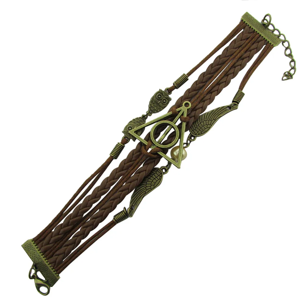 Лидер продаж 2018 многослойный кожаный плетеный браслет Дары смерти крылья совы