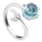Лидер продаж, модное регулируемое кольцо серебряного цвета с синим фианитом, кольца на палец с рыбьим хвостом для женщин, ювелирные изделия, Свадебные обручальные украшения