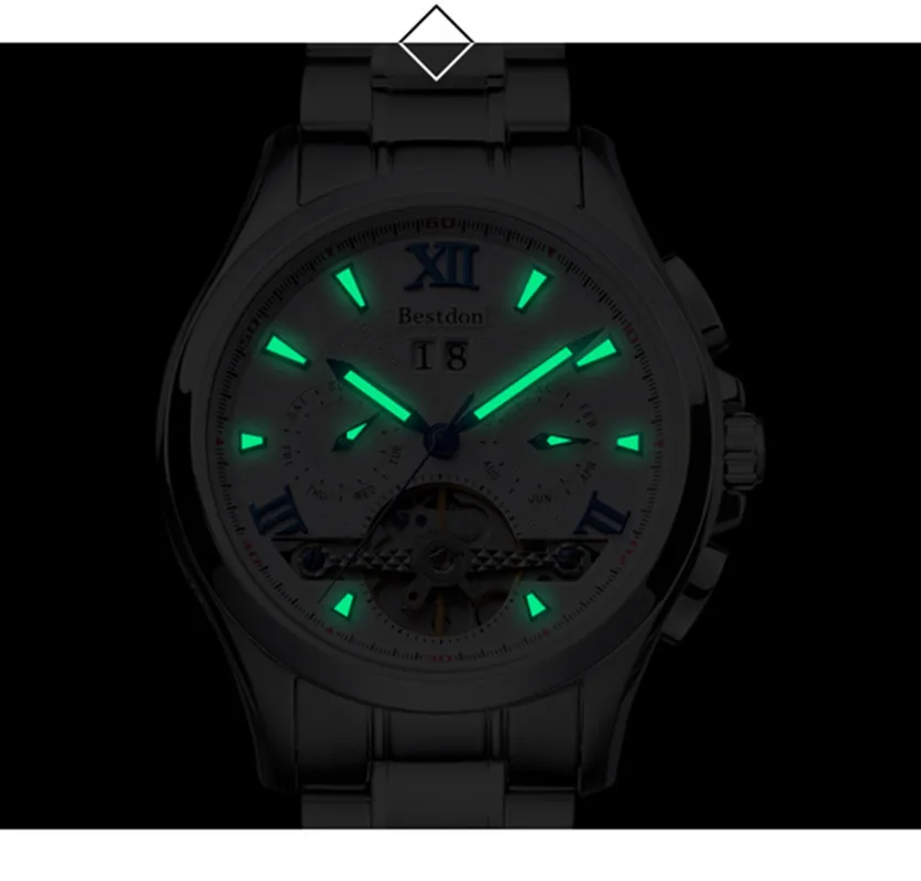 2017 Bestdon Skeleton Tourbillon механические часы автоматические мужские розовые золотые