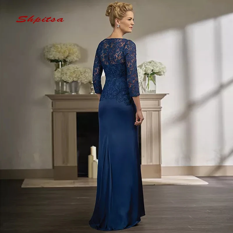Темно синие длинные рукава кружева мать невесты платья для свадьбы размера плюс