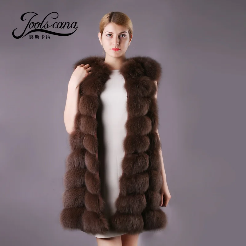 Joolscana real fur long vest natural fox winter sleeveless jacket coat 2017 brand Russia style women warm | Женская одежда