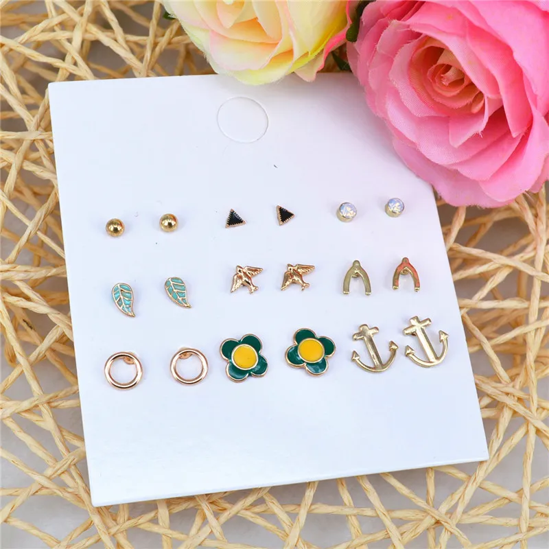 XQ набор серег комбинация 9 пар/карта цвет эмаль цветы фрукты геометрический пара