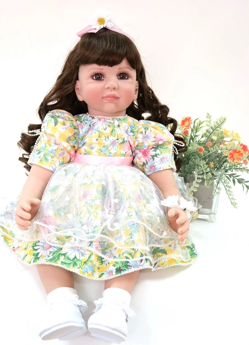 

toy handmade baby Non-toxic 24'' soft rapunzel reborn Doll Silicone Dolls and Lace skirt Lifelike Dress up doll toy for children
