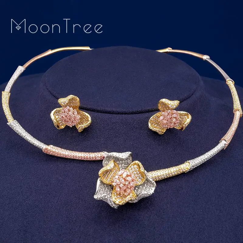 MoonTree Модный Роскошный цветок Роскошные Стразы AAA кубический цирконий 3 тона