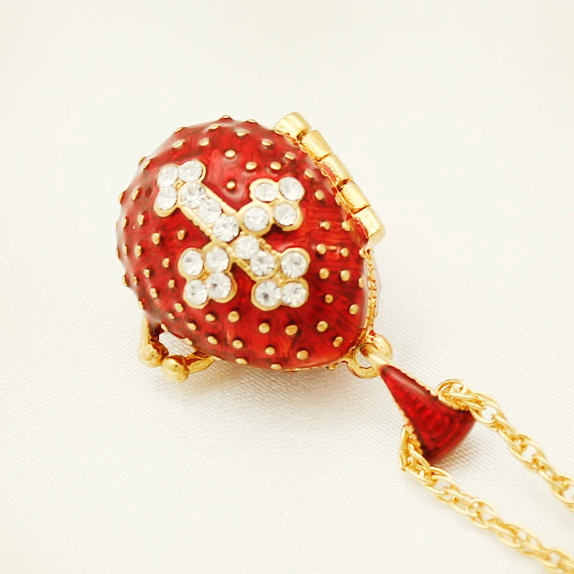 Подходит для европейской роскоши Faberge яйцо кулон Красный Кристалл крест кулон ожерелье эмаль Европа пасхальные яйца, рождественские подарки