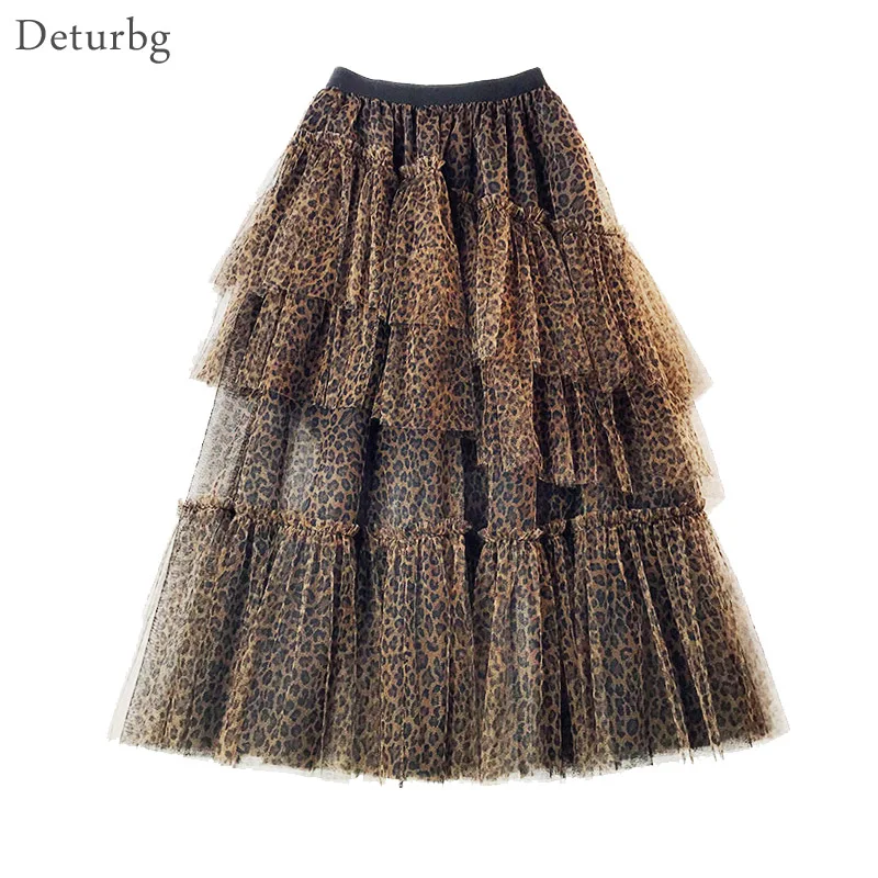Для женщин Корейская юбка Леопардовый миди женская мода Harajuku Эластичный Высокая